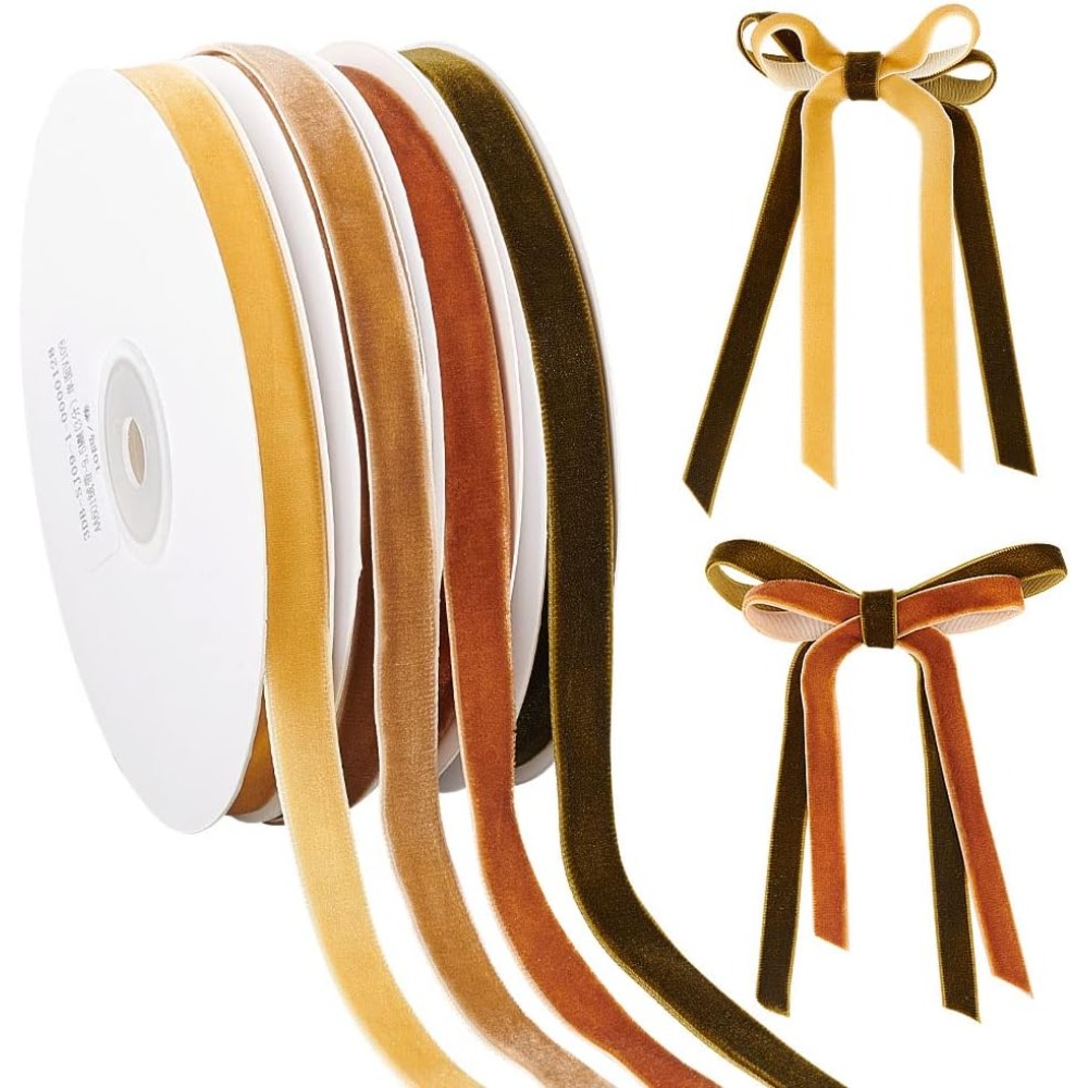 Velvet Ribbon Roll - 4 Rulo 4 Renk Tek Taraflı